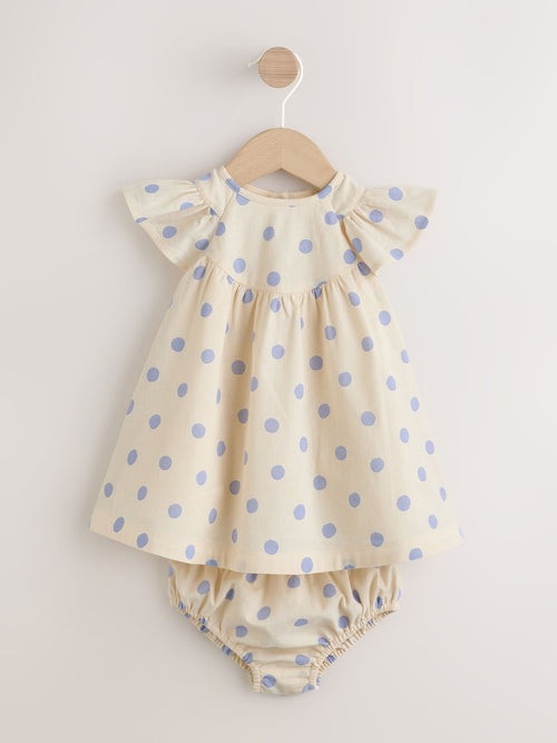 Dsiney Kidz - Blue/Ecru Spot Woven Baby Dress And Knickers Set 2 Piece (0mths-3yrs) image 1