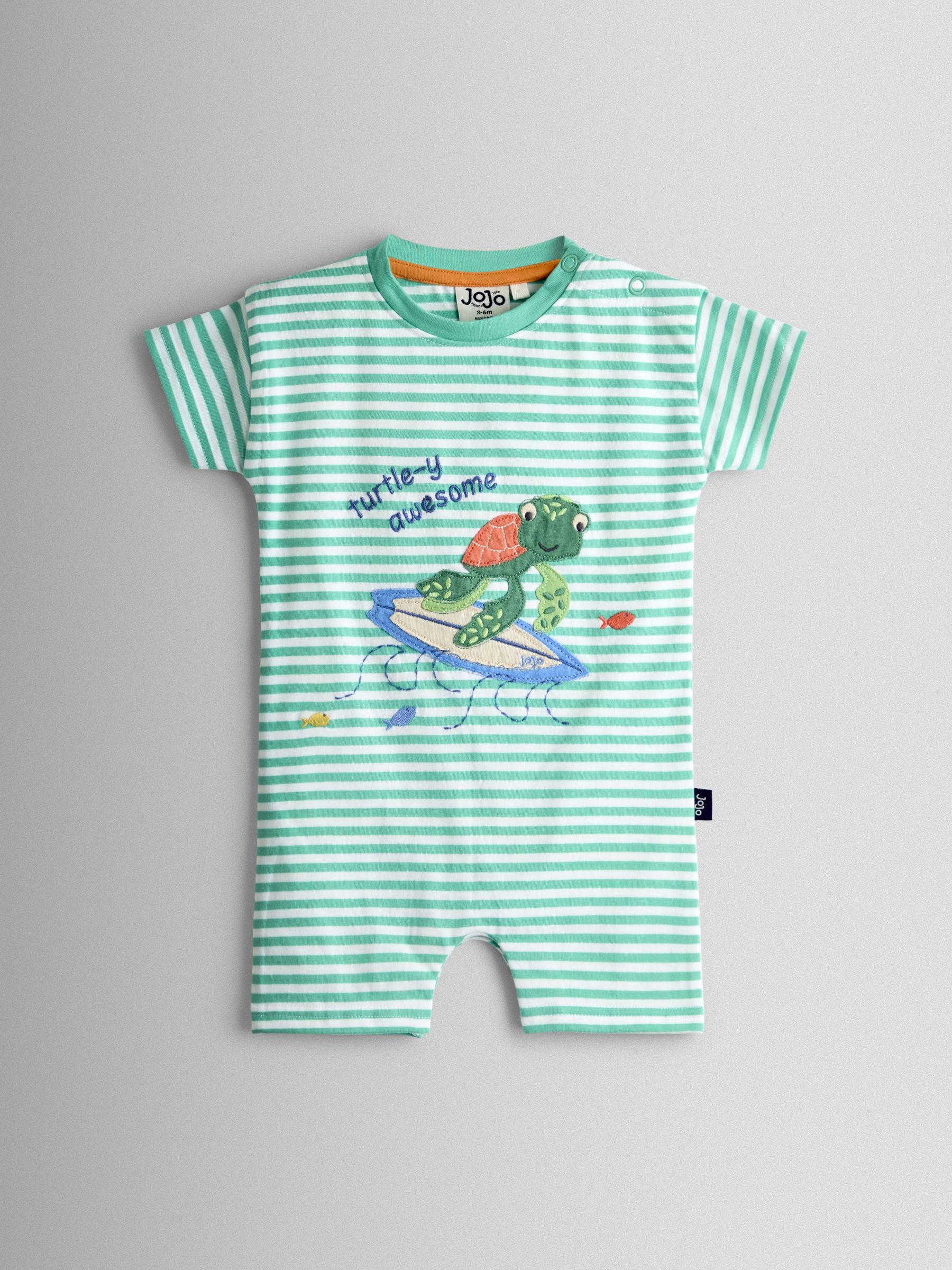 JoJo Maman Bébé Teal Green Turtle Applique Romper image 1
