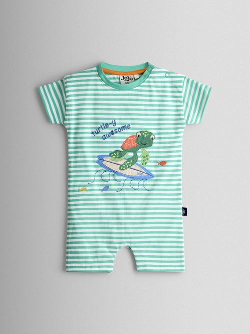 JoJo Maman Bébé Teal Green Turtle Applique Romper image 1