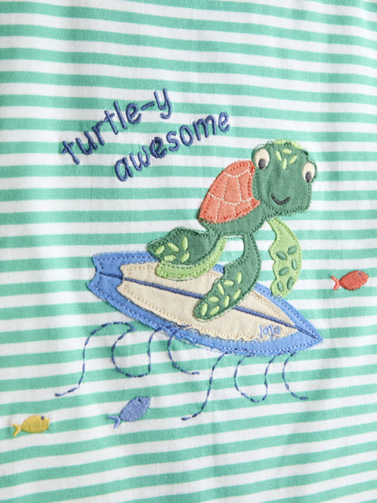 JoJo Maman Bébé Teal Green Turtle Applique Romper image 3