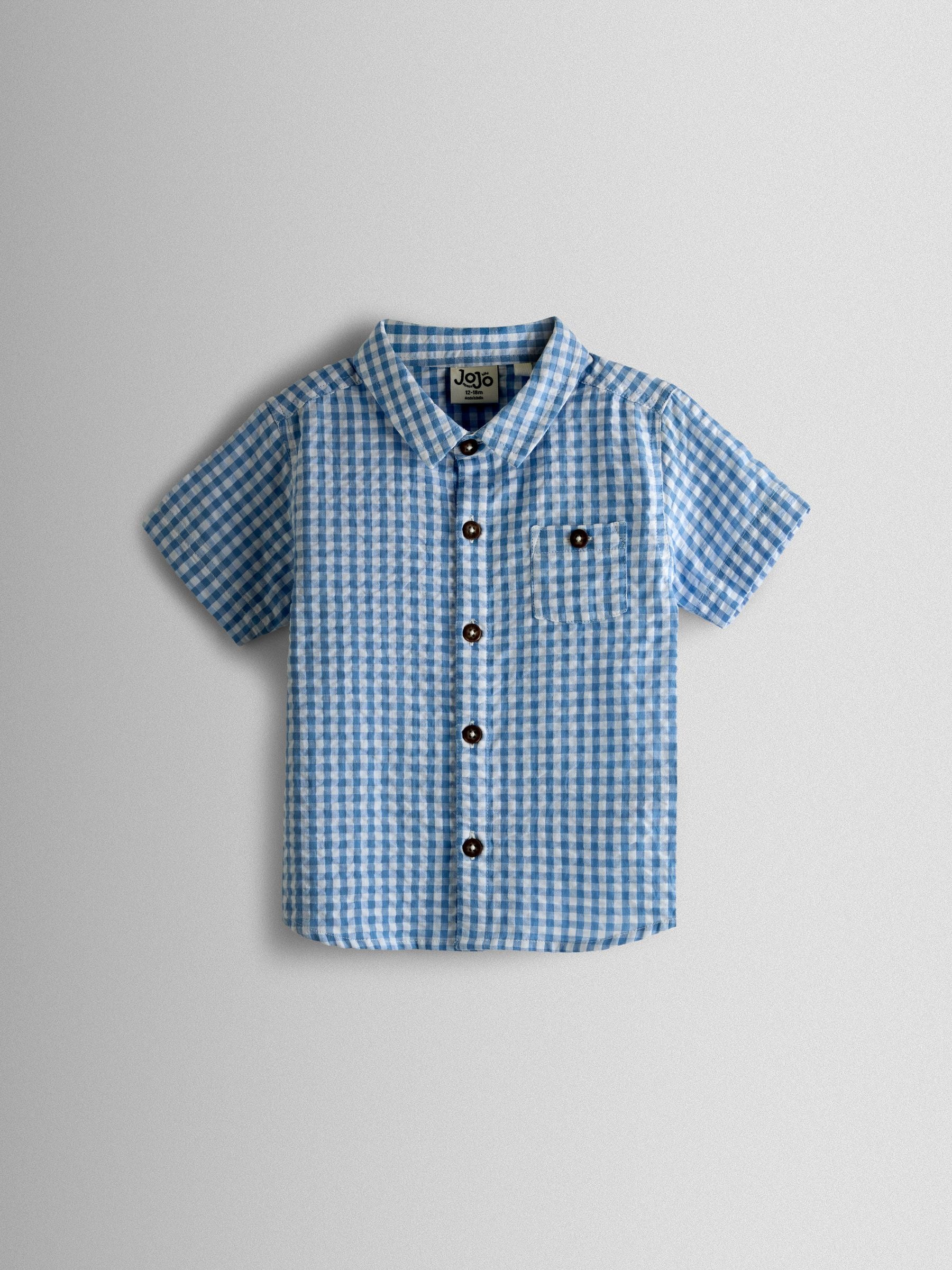 JoJo Maman Bébé Light Blue Gingham Shirt image 2