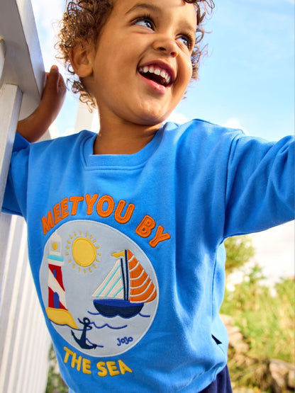 Dsiney Kidz - JoJo Maman Bébé Blue Boat Appliqué Sweatshirt image 1