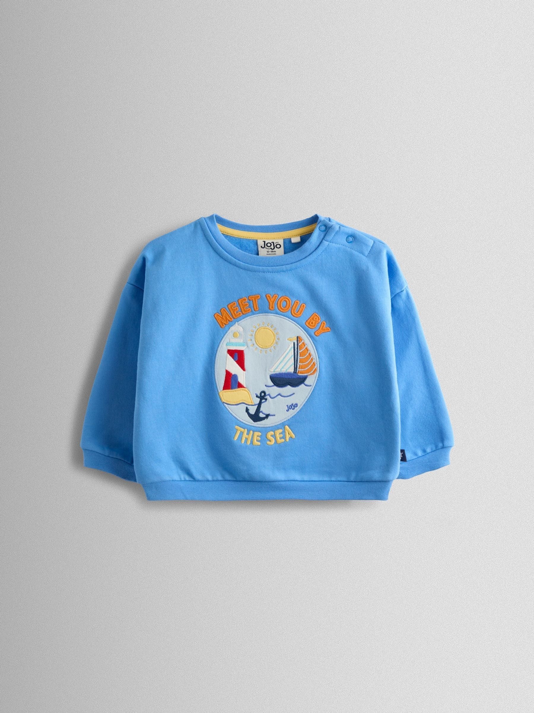 Dsiney Kidz - JoJo Maman Bébé Blue Boat Appliqué Sweatshirt image 2