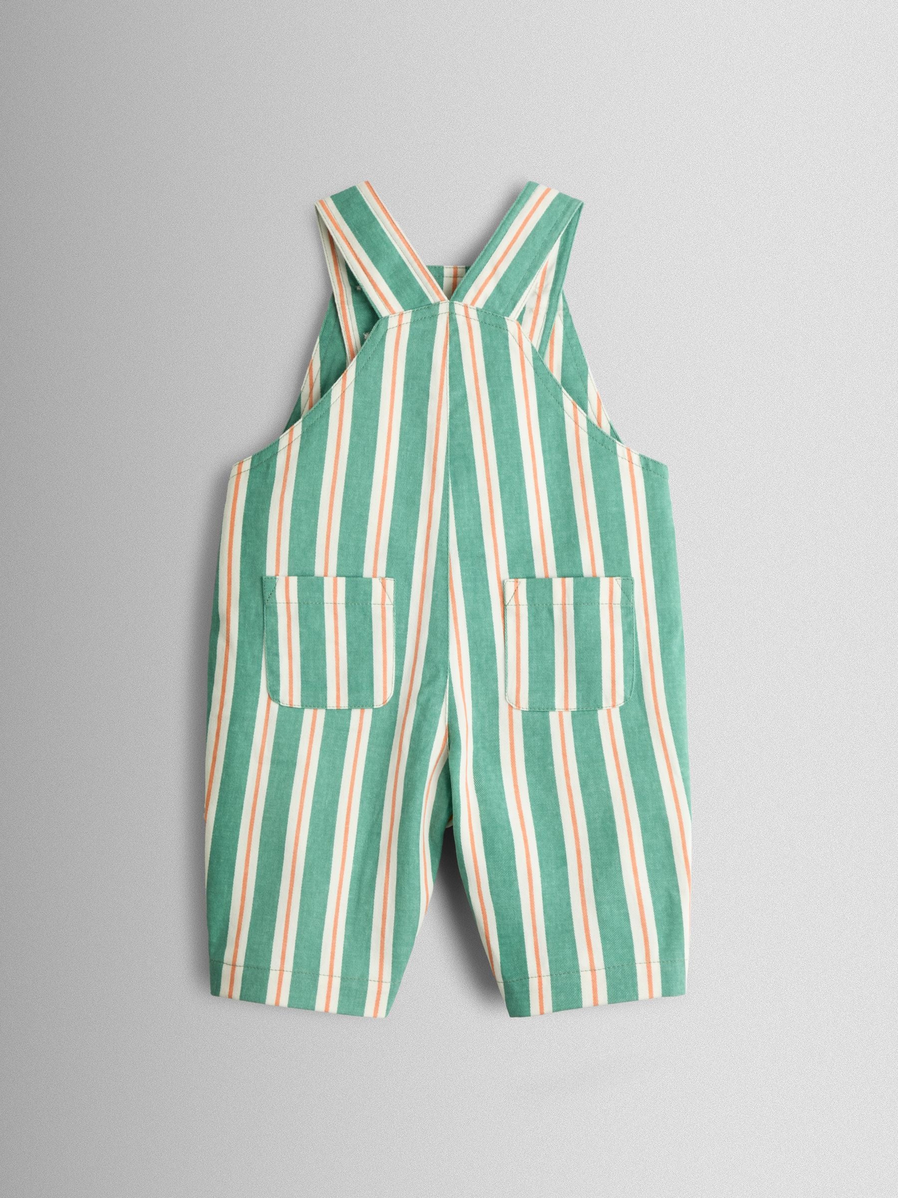 JoJo Maman Bébé Green Stripe Printed Twill Dungaree image 3