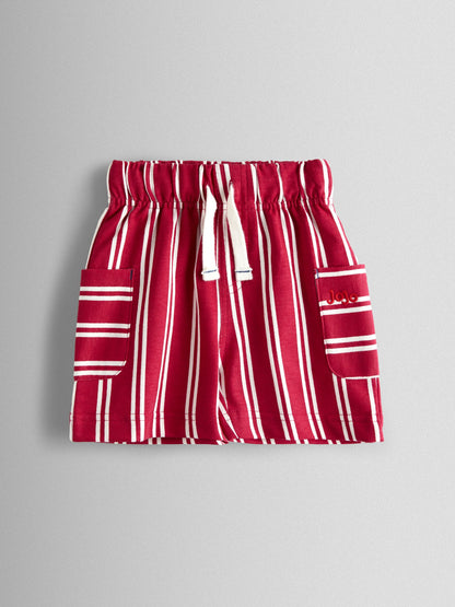 Dsiney Kidz - JoJo Maman Bébé Red 2-Pack Stripe & Plain Shorts image 2