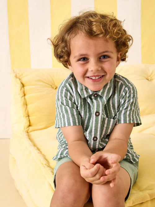 JoJo Maman Bébé Green Striped Shirt image 1
