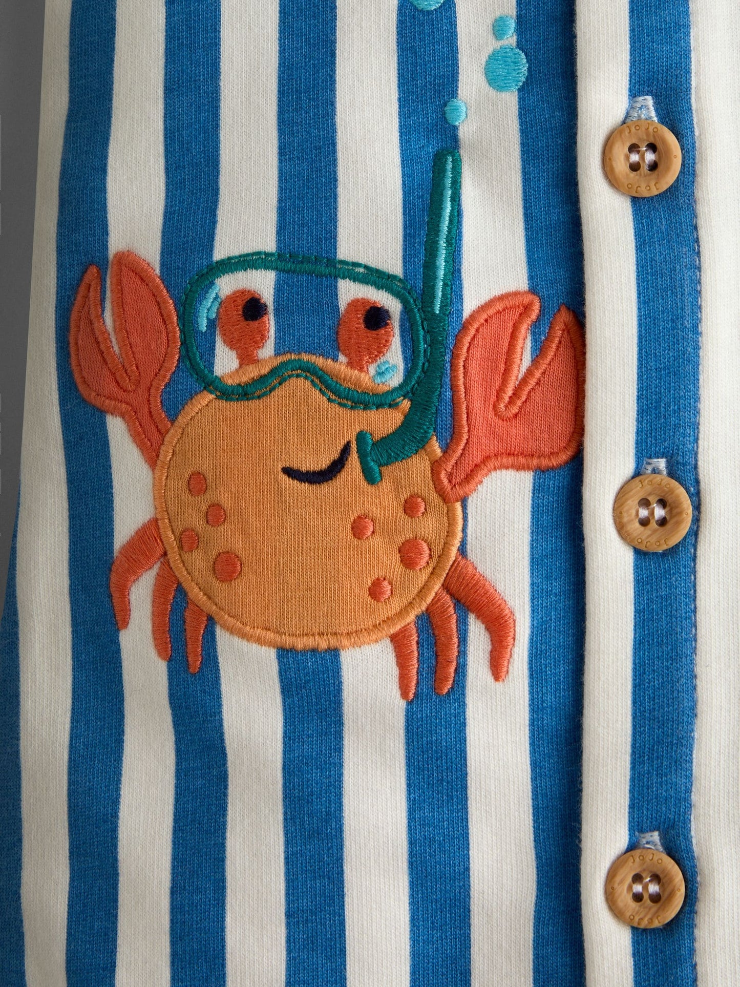 JoJo Maman Bébé Blue Stripe Crab Applique Button Through Romper image 3
