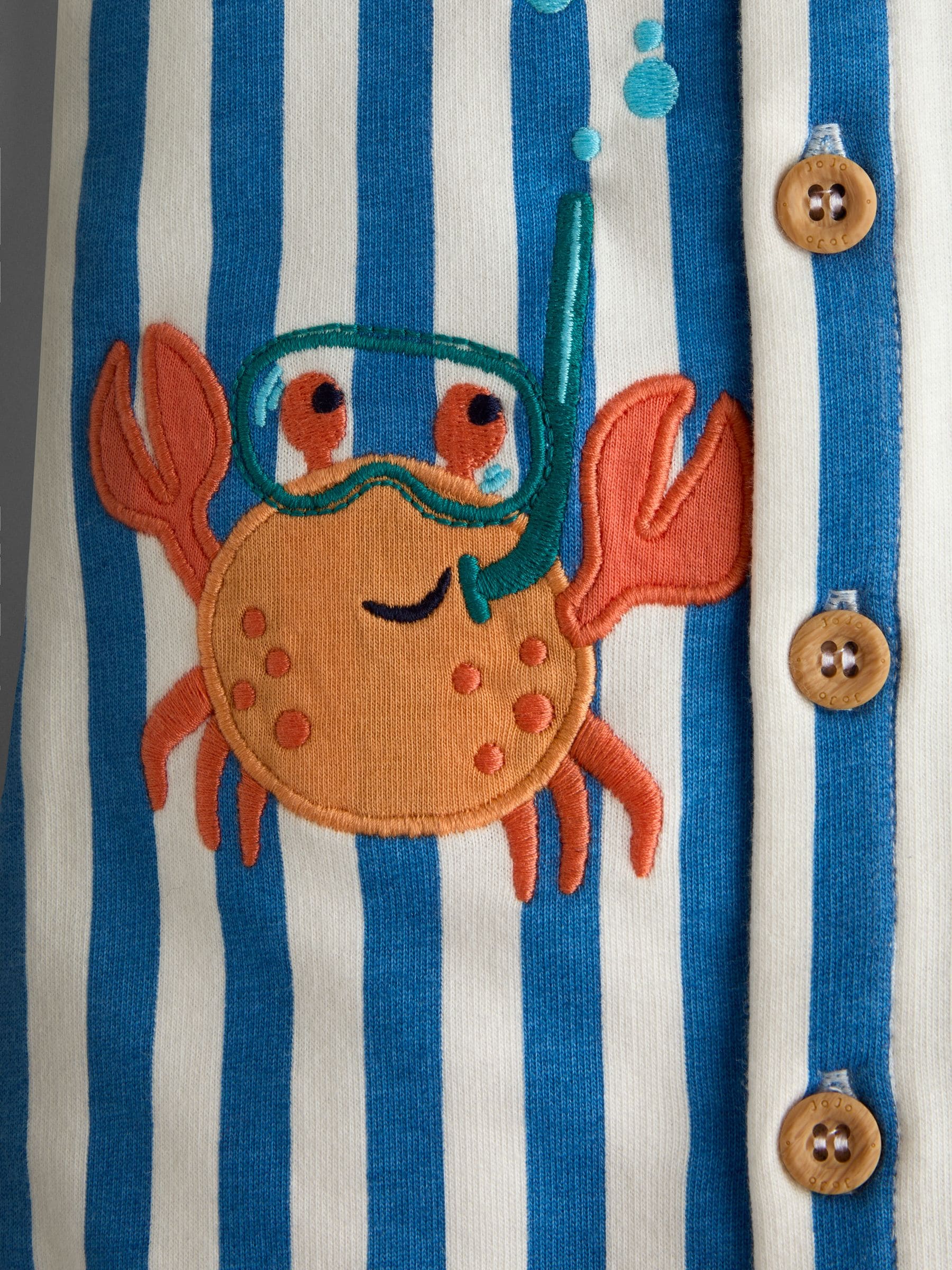 JoJo Maman Bébé Blue Stripe Crab Applique Button Through Romper image 3