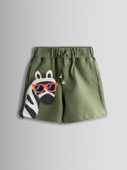 JoJo Maman Bébé Khaki Zebra 2-Pack Appliqué & Plain Shorts image 2