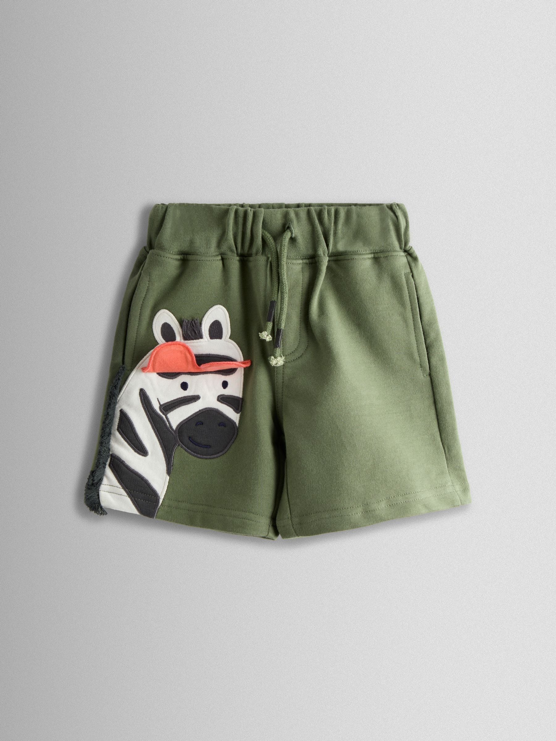 Dsiney Kidz - JoJo Maman Bébé Khaki Zebra 2-Pack Appliqué & Plain Shorts image 3