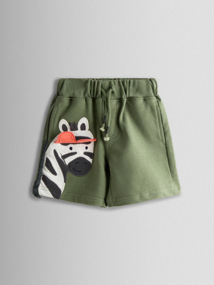 Dsiney Kidz - JoJo Maman Bébé Khaki Zebra 2-Pack Appliqué & Plain Shorts image 3