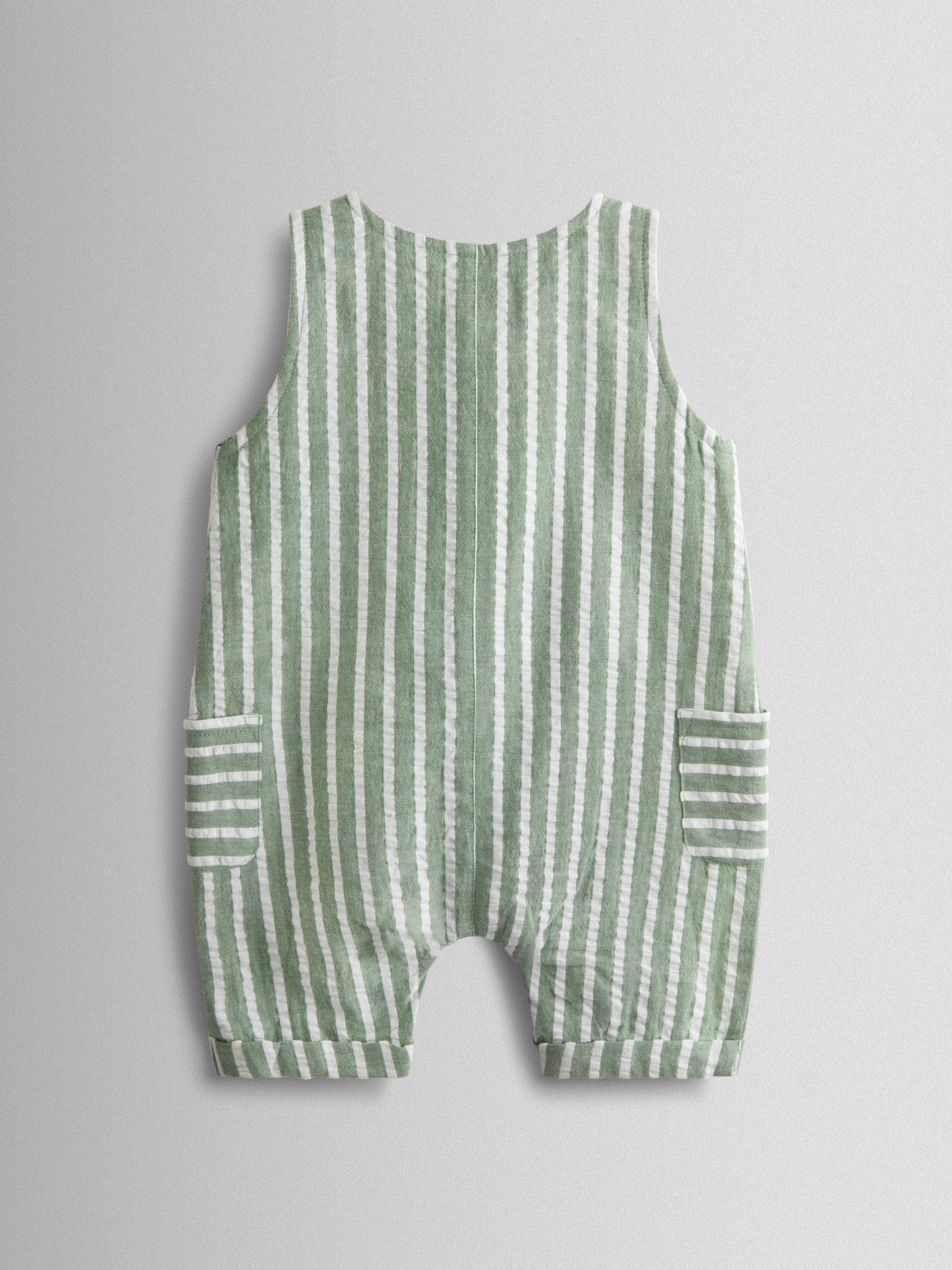JoJo Maman Bébé Sage Green Giraffe Button Front Stripe Romper image 3