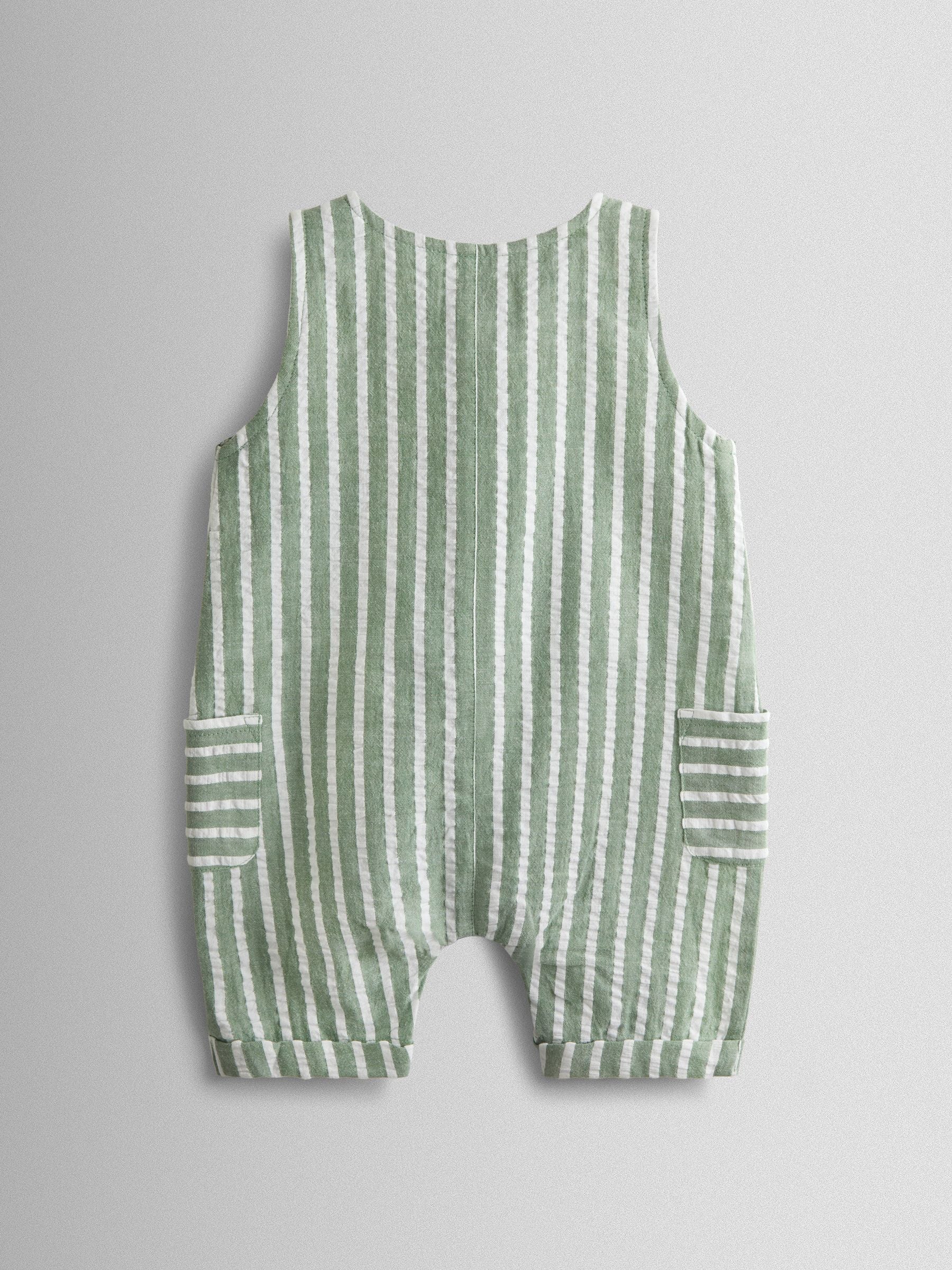 JoJo Maman Bébé Sage Green Giraffe Button Front Stripe Romper image 3