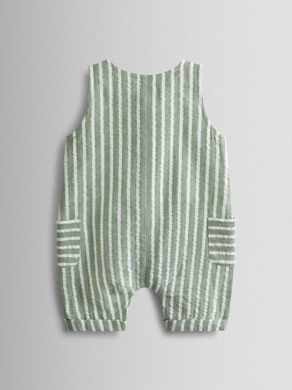JoJo Maman Bébé Sage Green Giraffe Button Front Stripe Romper image 3