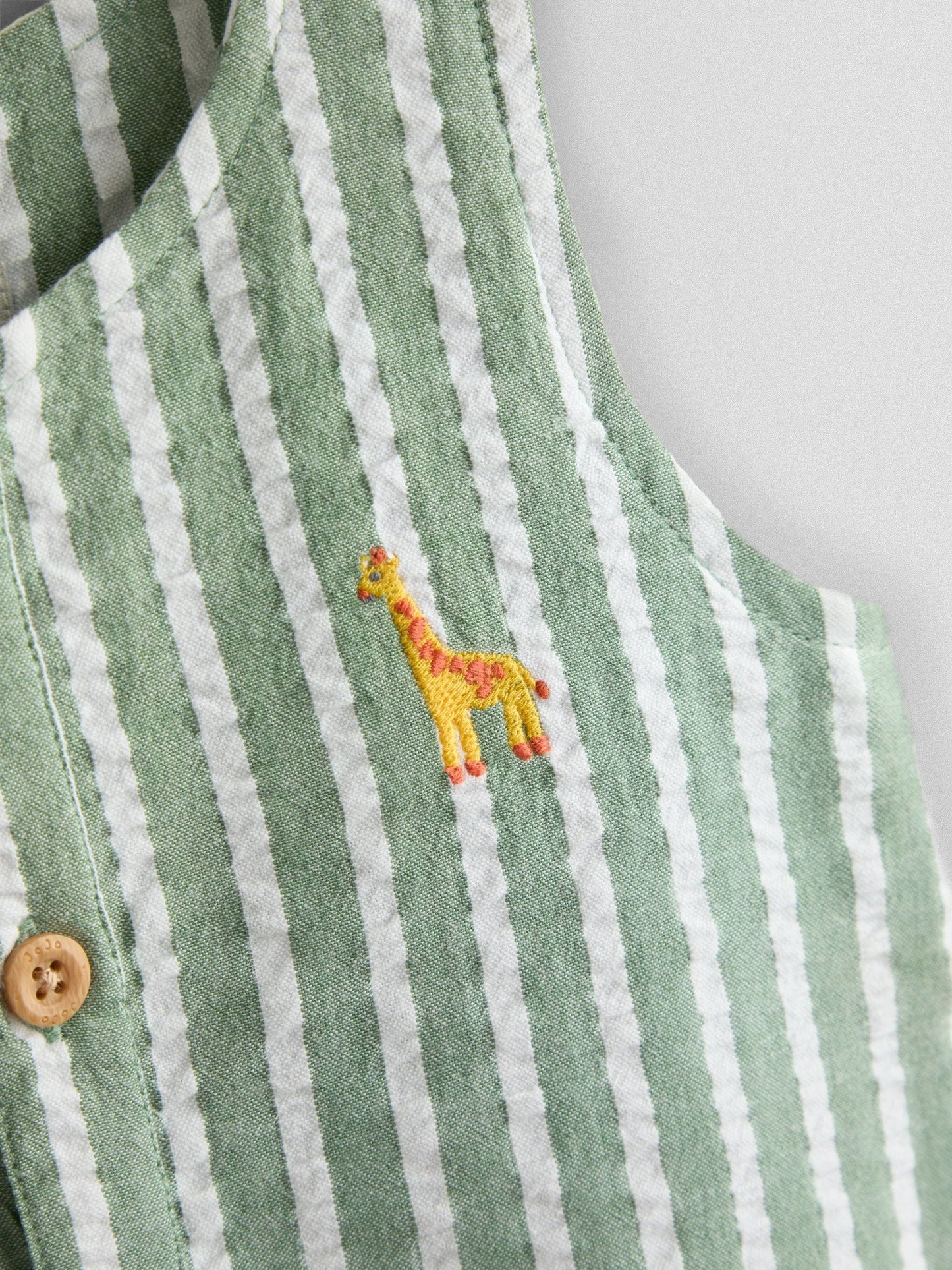 JoJo Maman Bébé Sage Green Giraffe Button Front Stripe Romper image 4