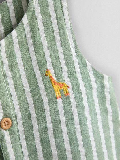 JoJo Maman Bébé Sage Green Giraffe Button Front Stripe Romper image 4