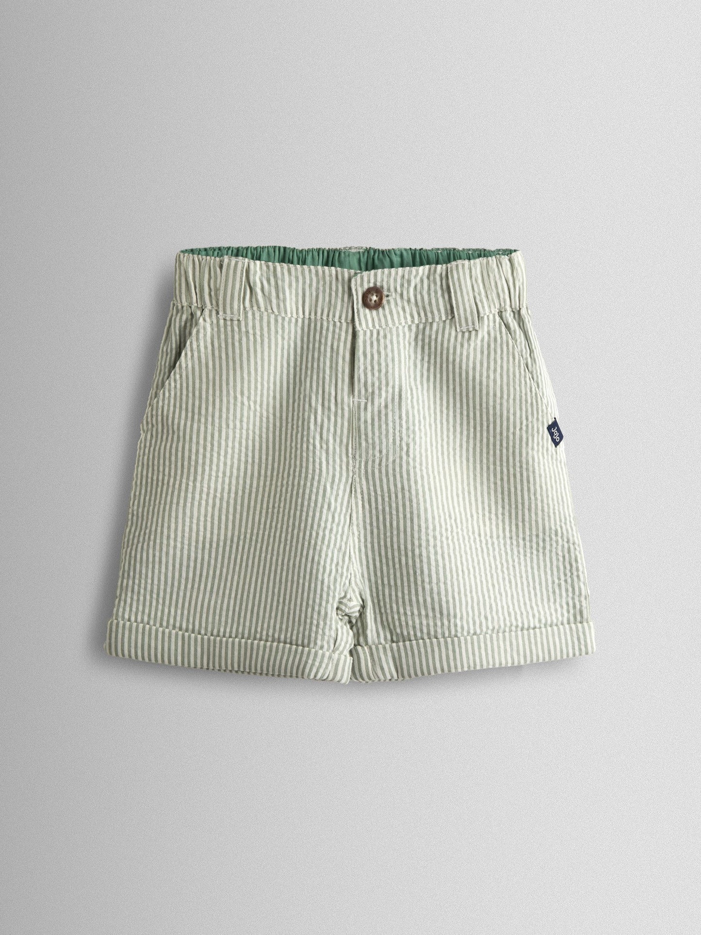 JoJo Maman Bébé Khaki Green Seersucker Stripe Shorts image 1