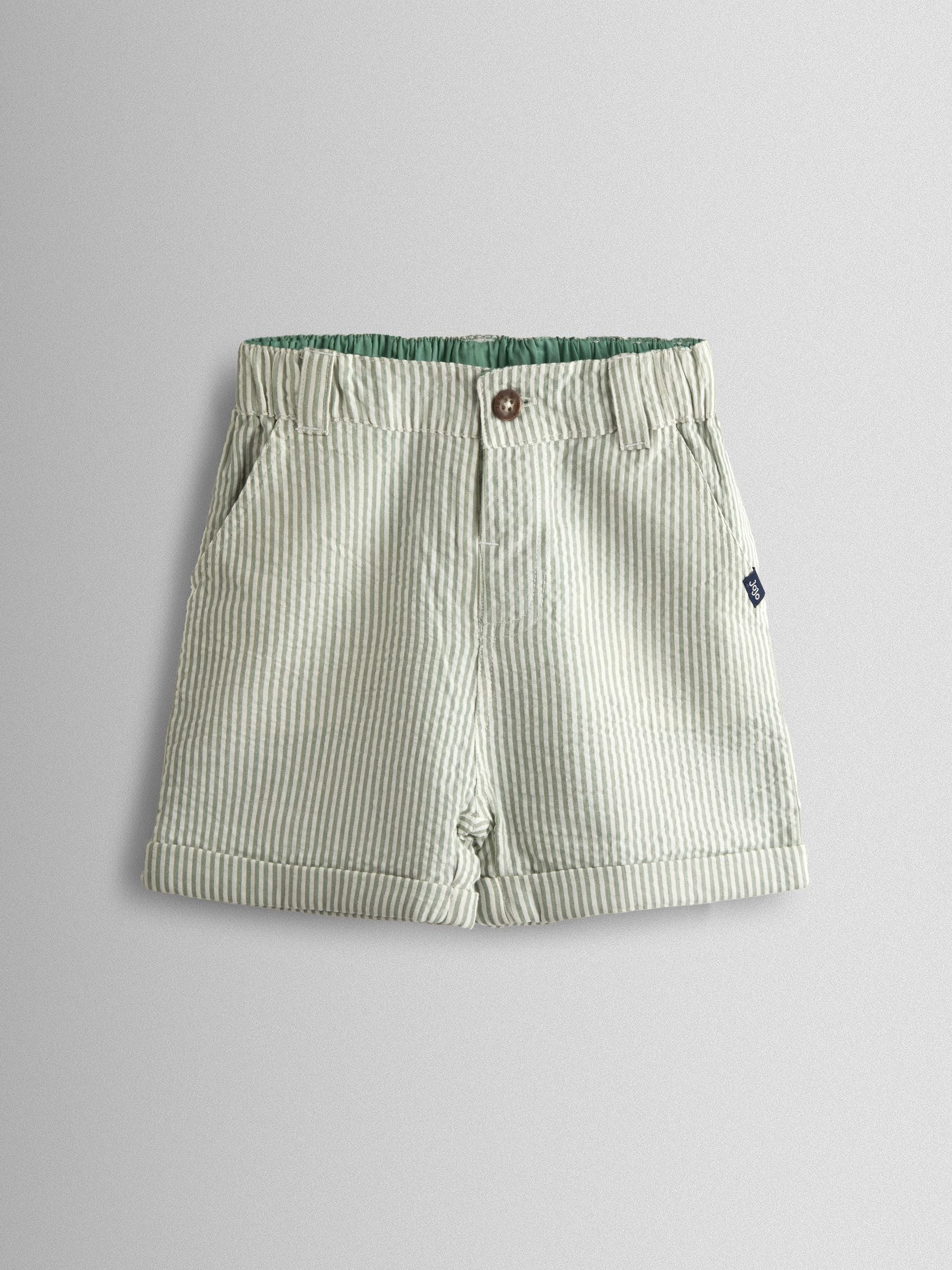 JoJo Maman Bébé Khaki Green Seersucker Stripe Shorts image 1
