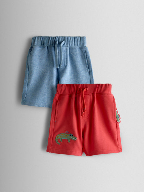 JoJo Maman Bébé Coral Crocodile 2-Pack Appliqué & Plain Shorts image 1
