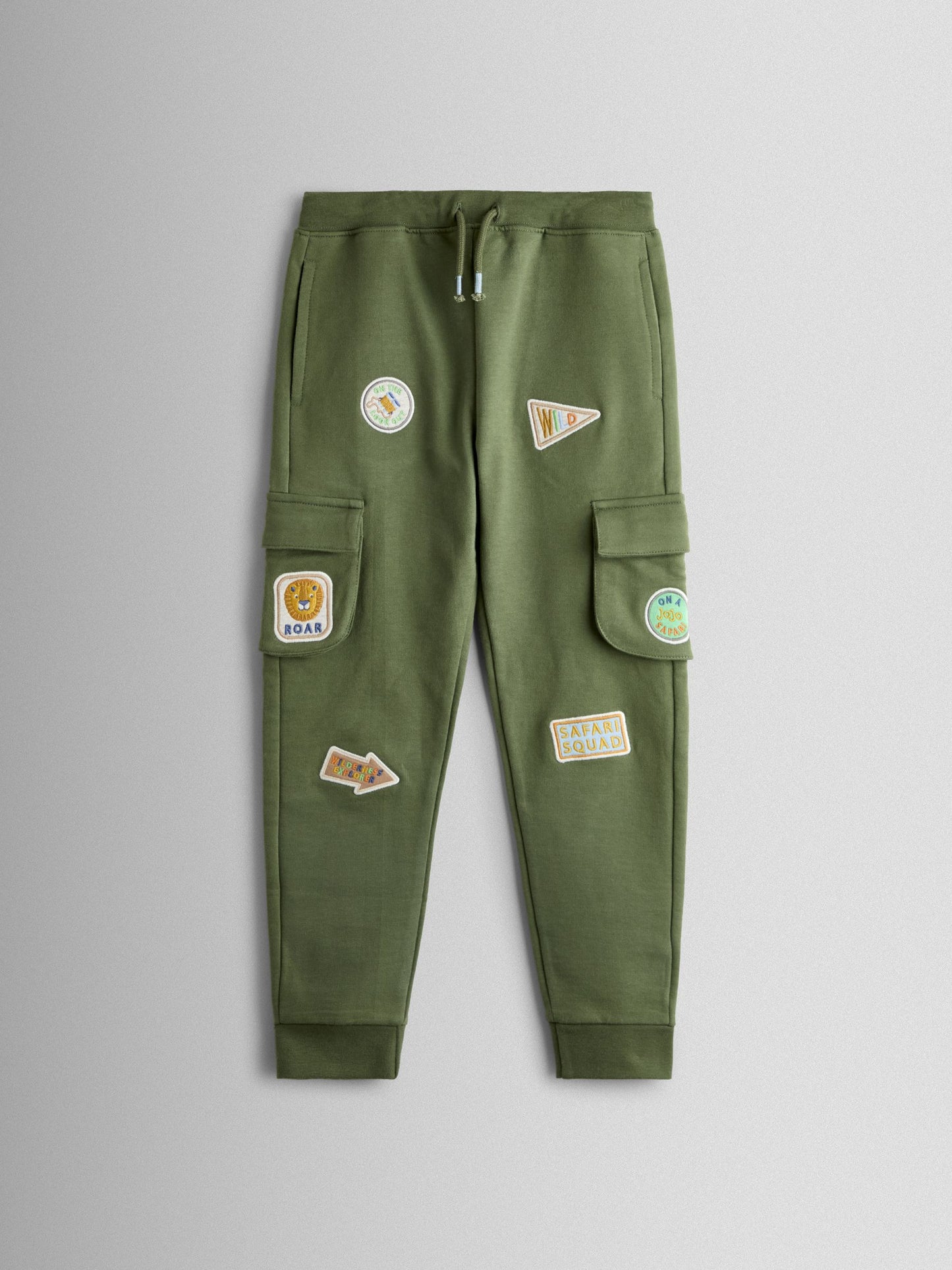 JoJo Maman Bébé Khaki Green Safari Appliqué Badge Cargo Joggers image 1