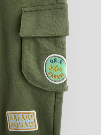 JoJo Maman Bébé Khaki Green Safari Appliqué Badge Cargo Joggers image 3