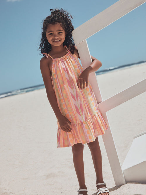 Fluro Pink/Orange Strappy Embroderied Dress (3-16yrs) image 1