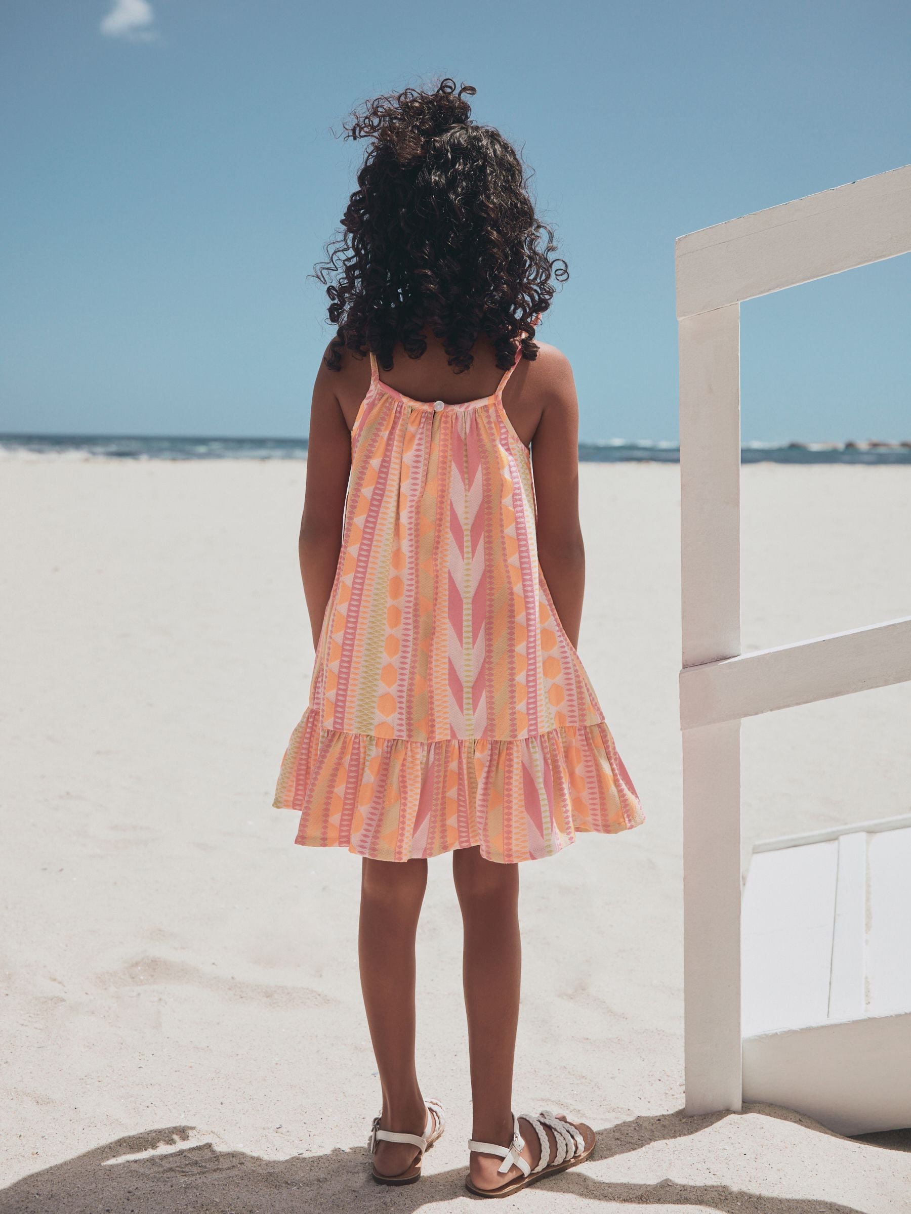 Fluro Pink/Orange Strappy Embroderied Dress (3-16yrs) image 4