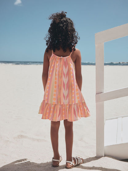 Fluro Pink/Orange Strappy Embroderied Dress (3-16yrs) image 4