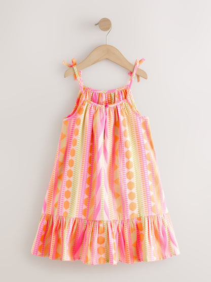 Fluro Pink/Orange Strappy Embroderied Dress (3-16yrs) image 7