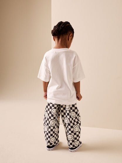Black/Neutral Happy Face Checkerboard Barrel Pull On Trousers (3mths-7yrs) image 3