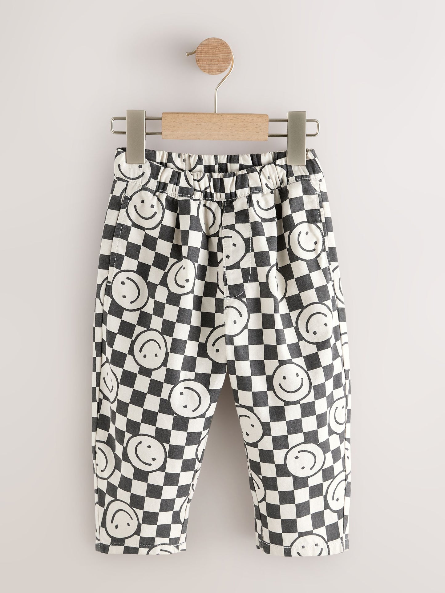 Black/Neutral Happy Face Checkerboard Barrel Pull On Trousers (3mths-7yrs) image 4