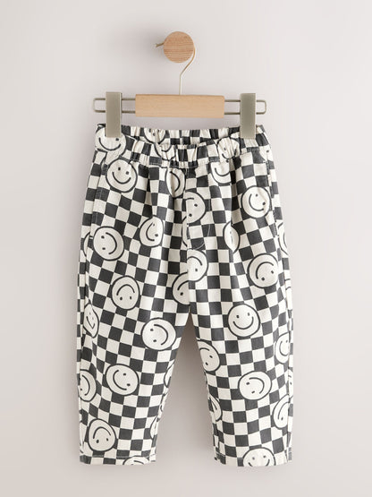 Black/Neutral Happy Face Checkerboard Barrel Pull On Trousers (3mths-7yrs) image 4