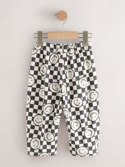 Black/Neutral Happy Face Checkerboard Barrel Pull On Trousers (3mths-7yrs) image 5
