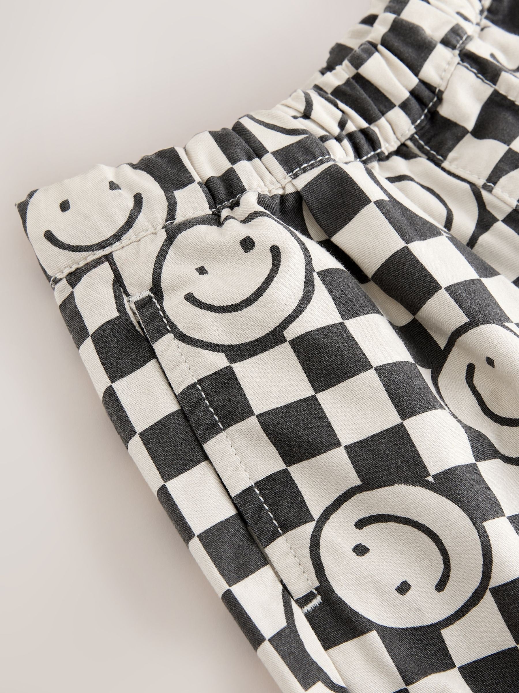 Black/Neutral Happy Face Checkerboard Barrel Pull On Trousers (3mths-7yrs) image 6