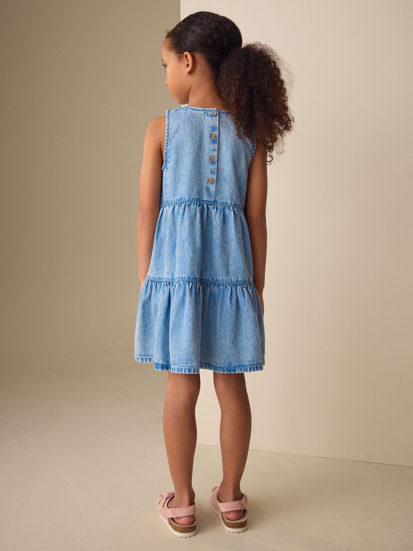 Blue Denim Embroidered Tiered Dress (3-16yrs) image 3