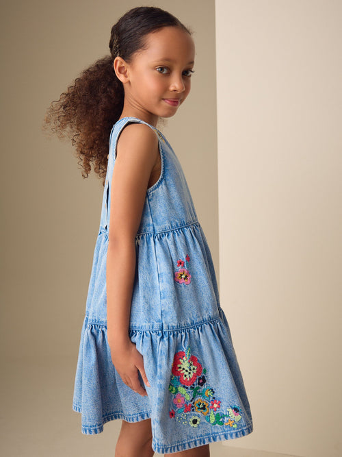 Dsiney Kidz - Blue Denim Embroidered Tiered Dress (3-16yrs) image 1