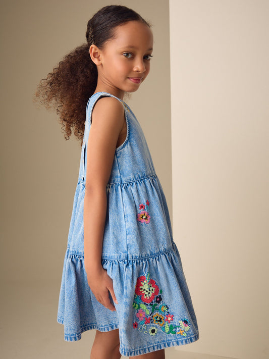 Dsiney Kidz - Blue Denim Embroidered Tiered Dress (3-16yrs) image 1
