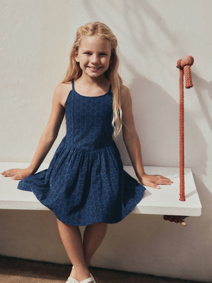 Navy Strappy Broderie Dress (3-16yrs) image 2