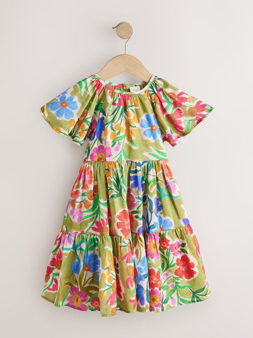Green Floral Angel Sleeve Dress (3-16yrs) image 1