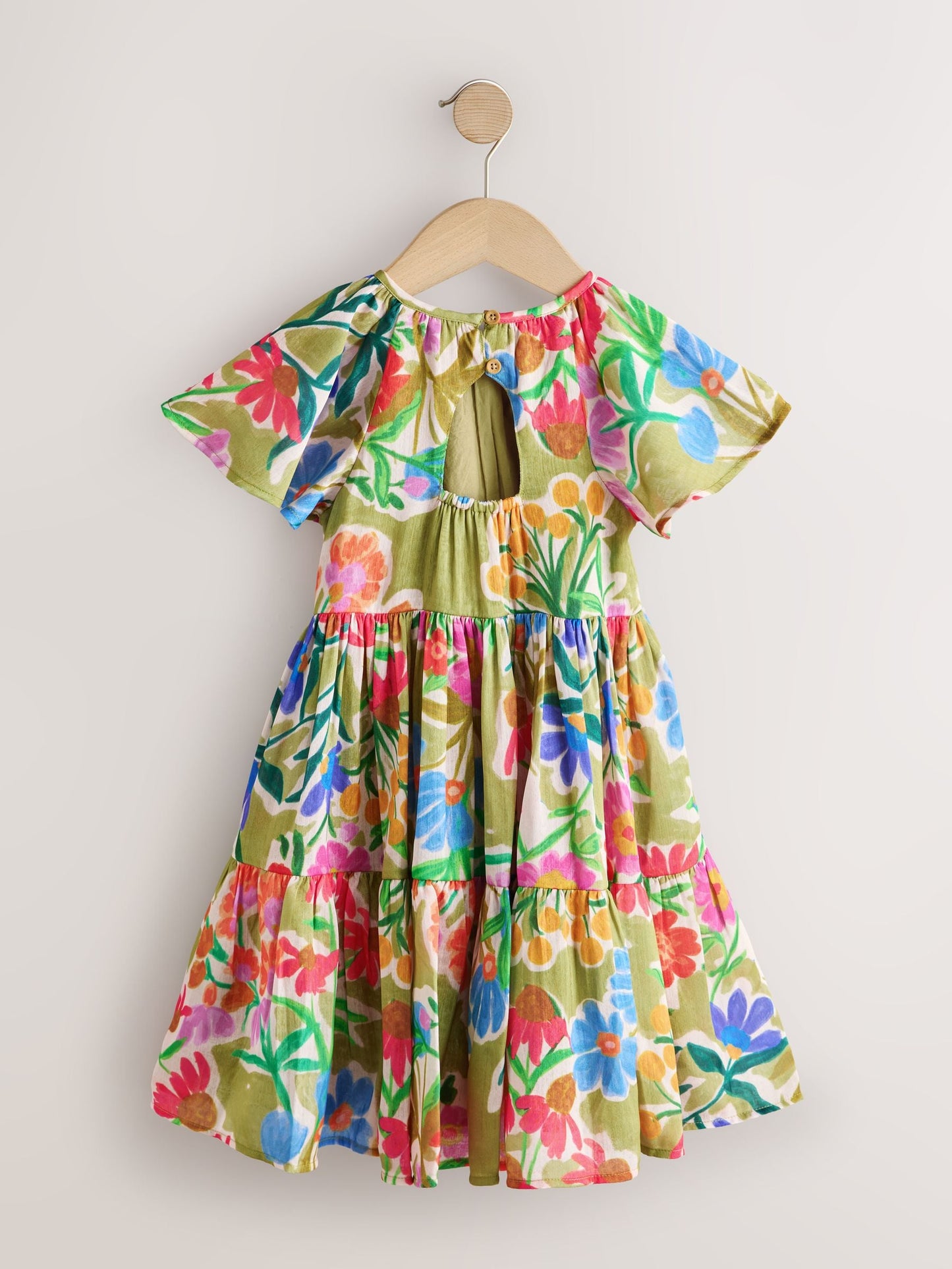 Green Floral Angel Sleeve Dress (3-16yrs) image 2
