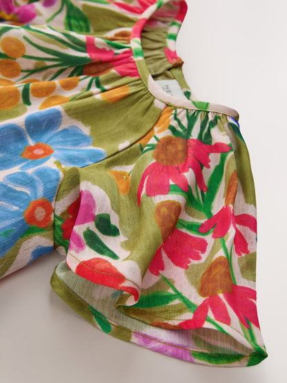 Green Floral Angel Sleeve Dress (3-16yrs) image 3