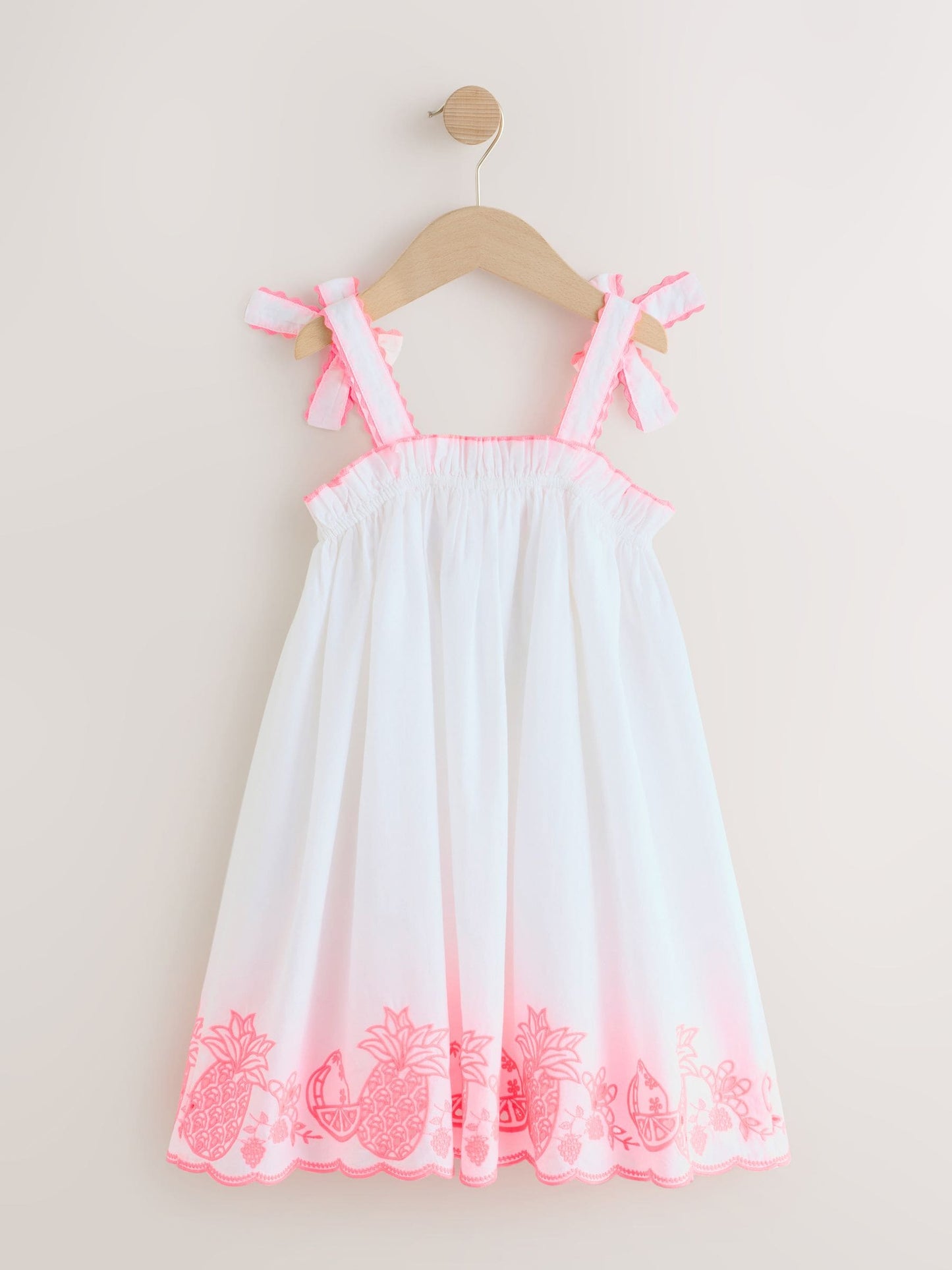 White/Pink Bow Strappy Embroidered Summer Dress (3-16yrs) image 5