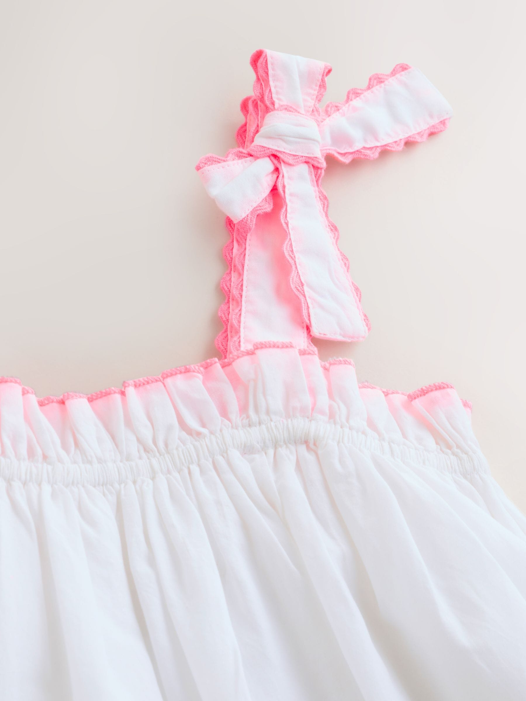 White/Pink Bow Strappy Embroidered Summer Dress (3-16yrs) image 6