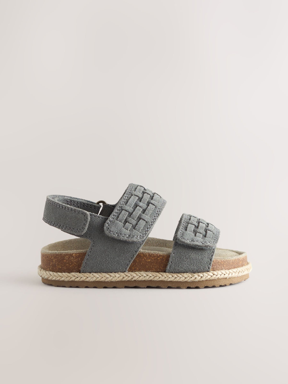 Grey Wide Fit (G) Woven Suede Touch Fastening Sandals image 2