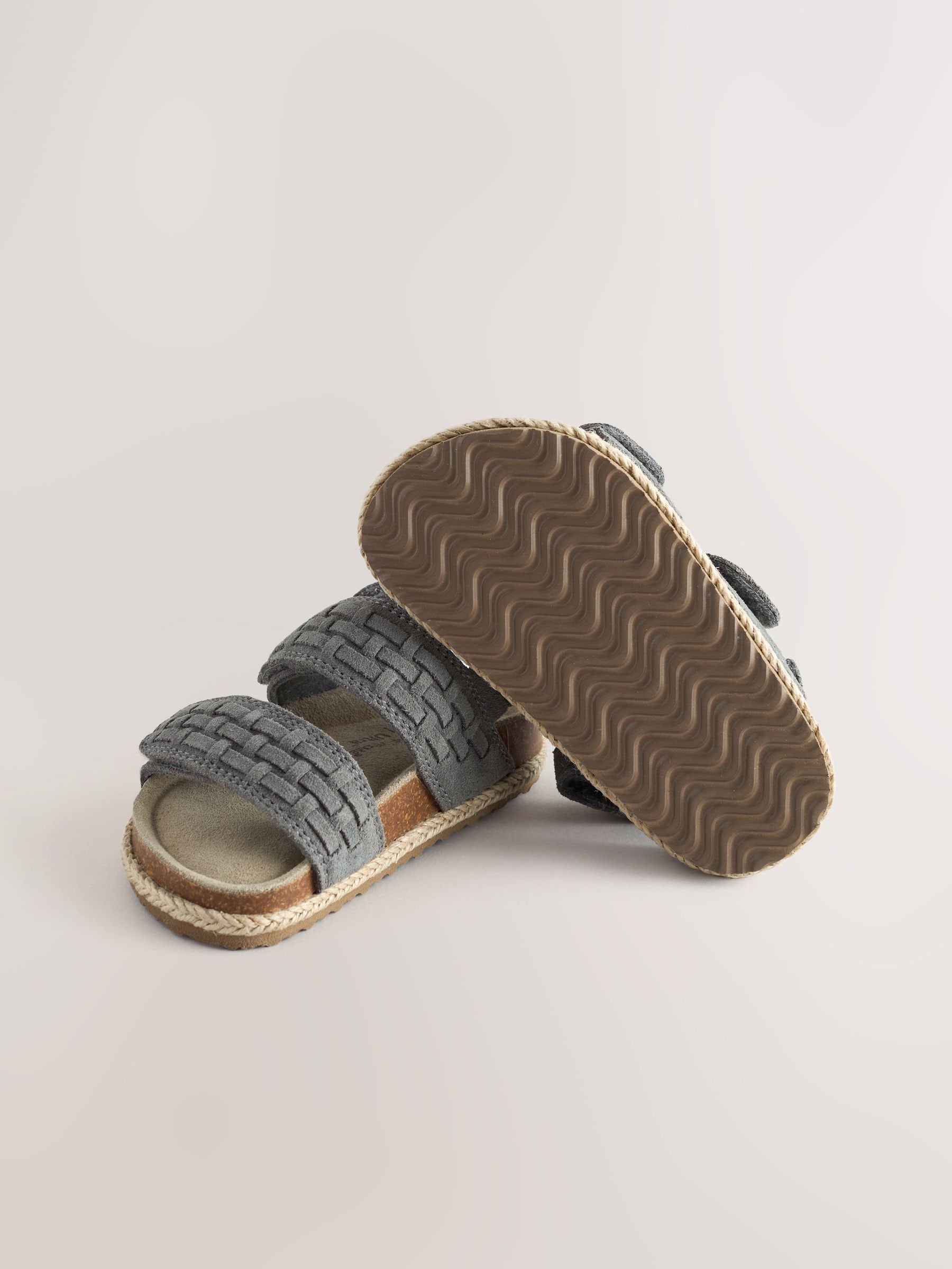 Grey Wide Fit (G) Woven Suede Touch Fastening Sandals image 3