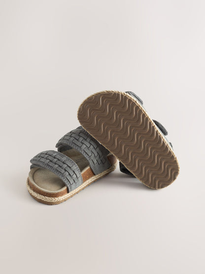 Grey Wide Fit (G) Woven Suede Touch Fastening Sandals image 3