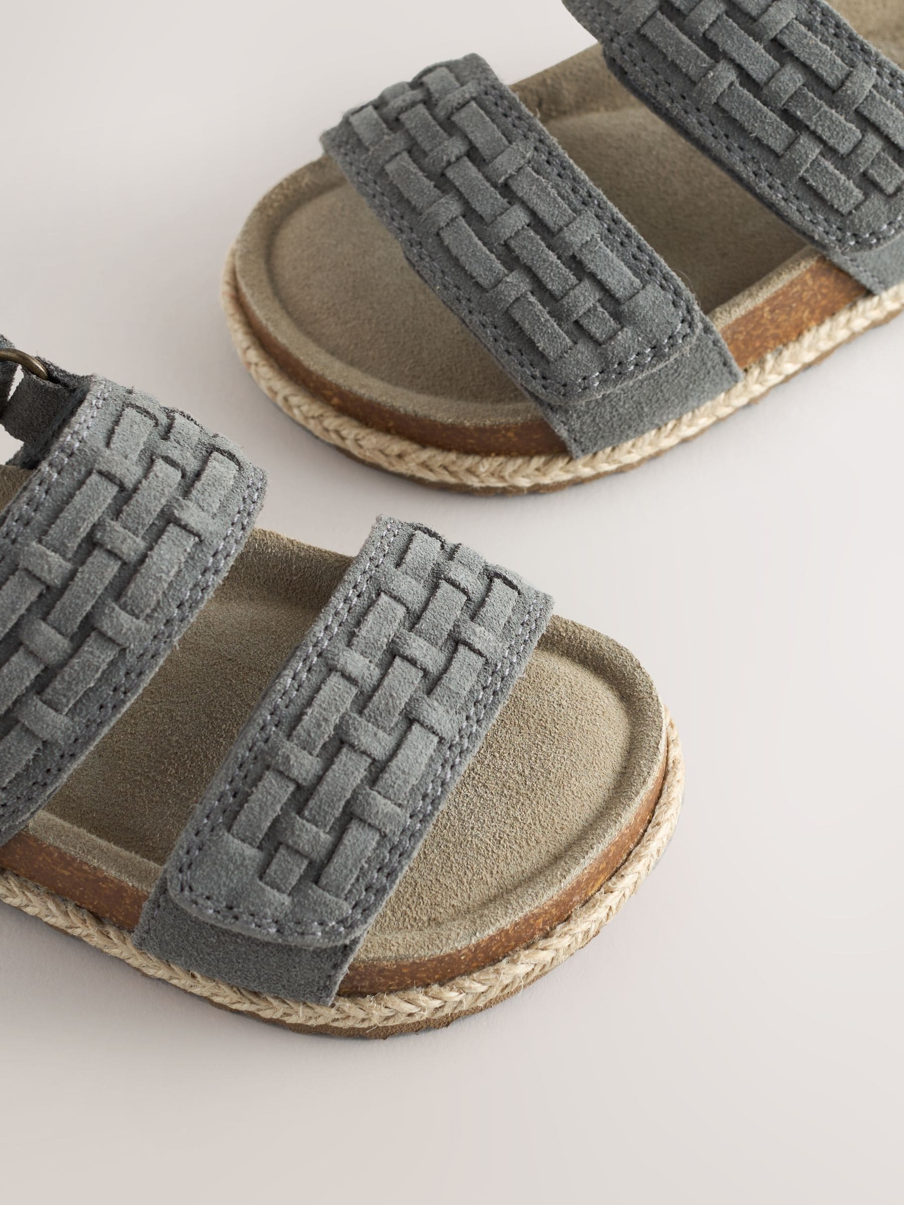 Grey Wide Fit (G) Woven Suede Touch Fastening Sandals image 5