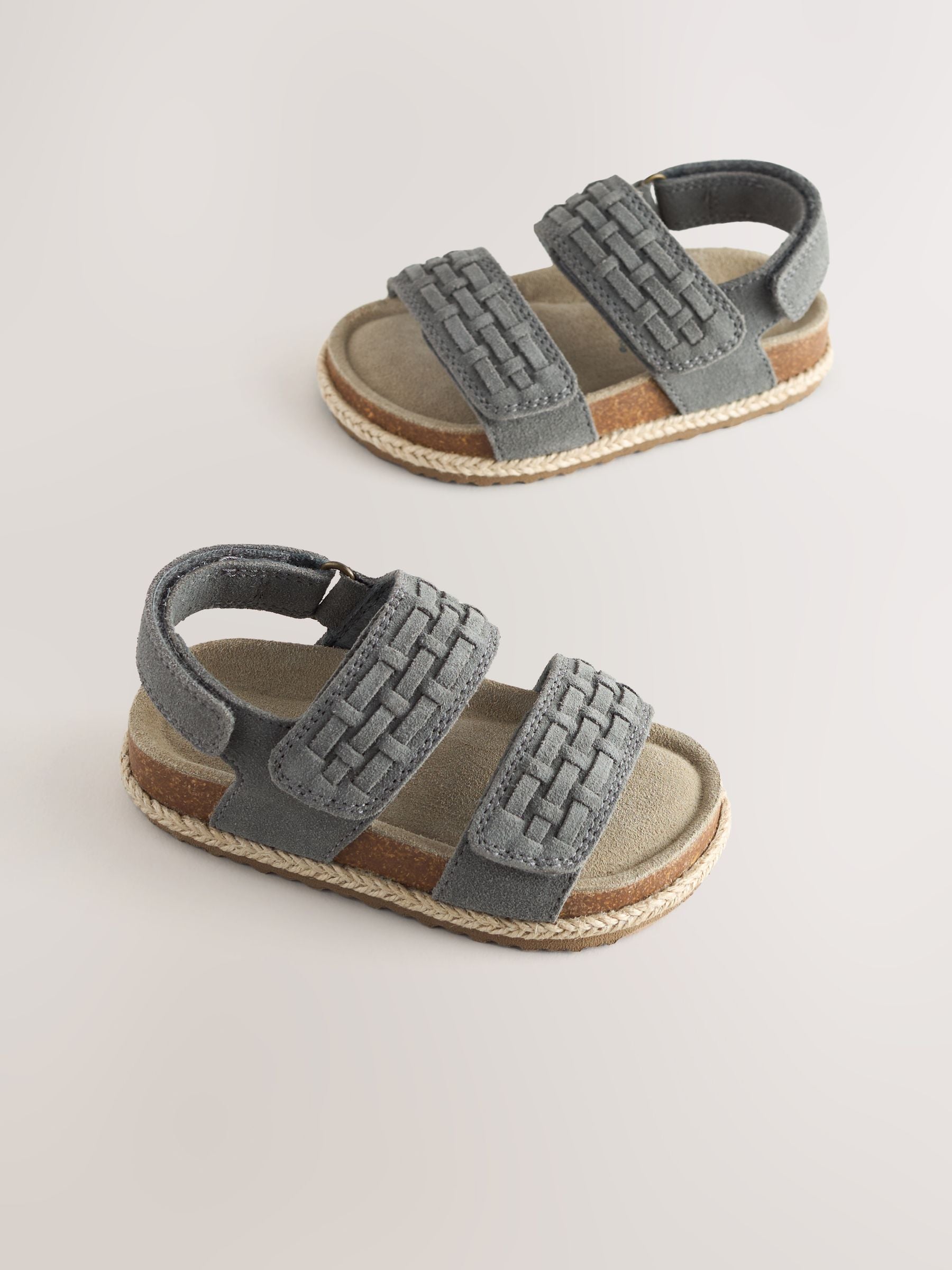 Grey Wide Fit (G) Woven Suede Touch Fastening Sandals image 1