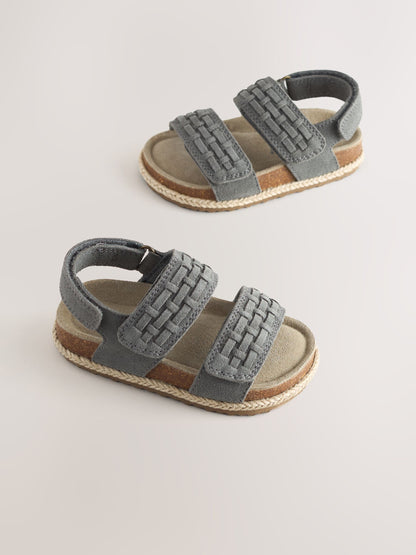 Grey Wide Fit (G) Woven Suede Touch Fastening Sandals image 1