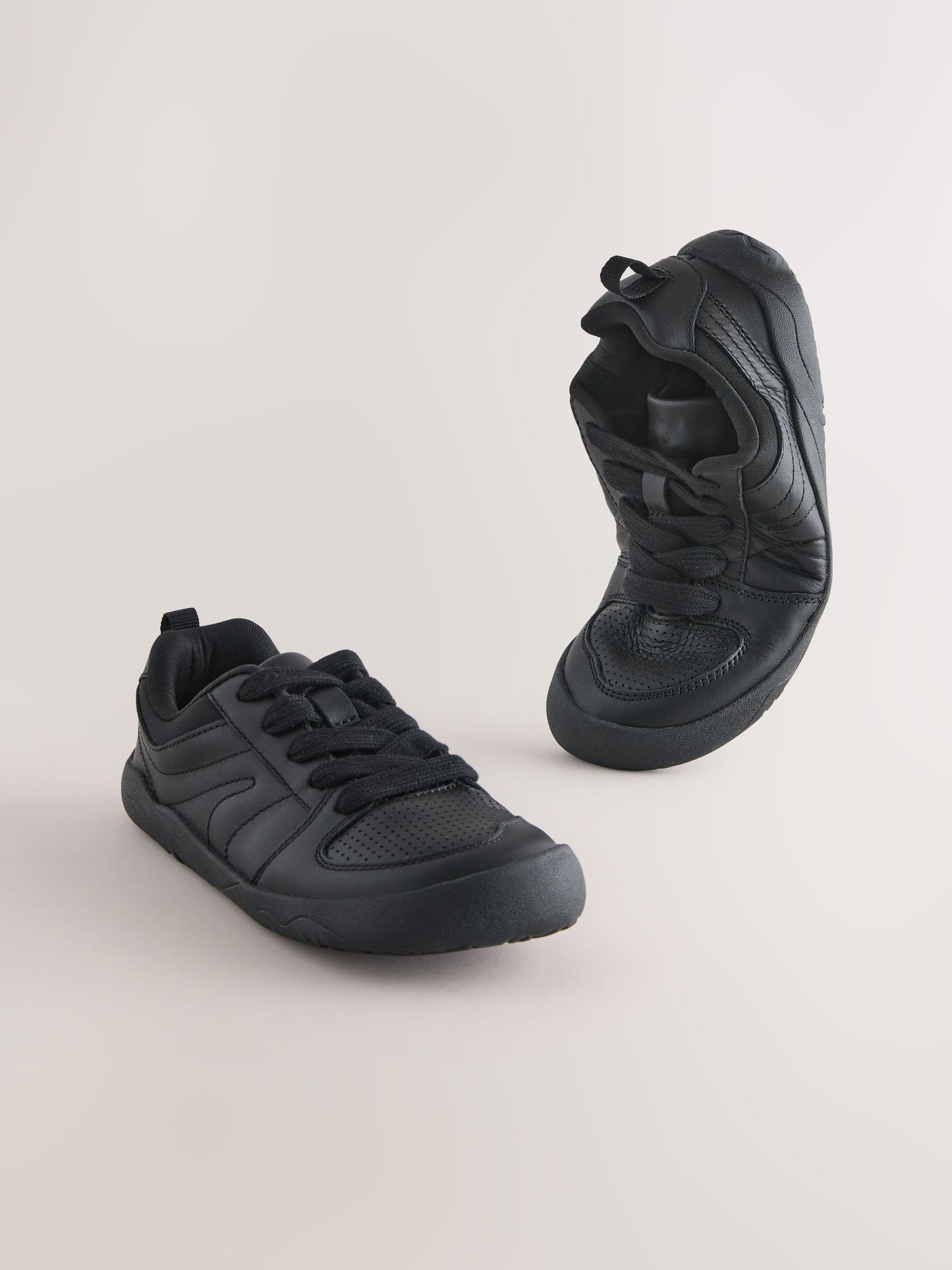 Black Barefoot Leather Lace-Up School Shoes image 1